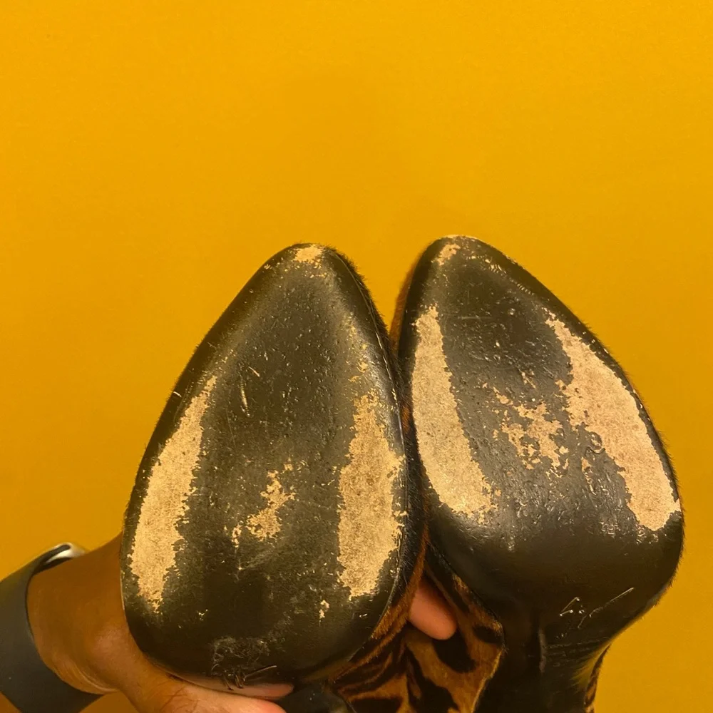Giuseppe Zanotti Women Brown Ankle Boots Fur Leopard Print Heels Booties - Picture 11 of 13